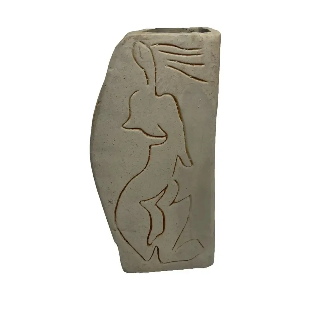 Vintage Modern Picasso Style Faces Vase 3 Sided 7 1/4” Tall script & figural